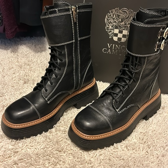 Vince Camino Black Monchia Combat Boots - Picture 4 of 8